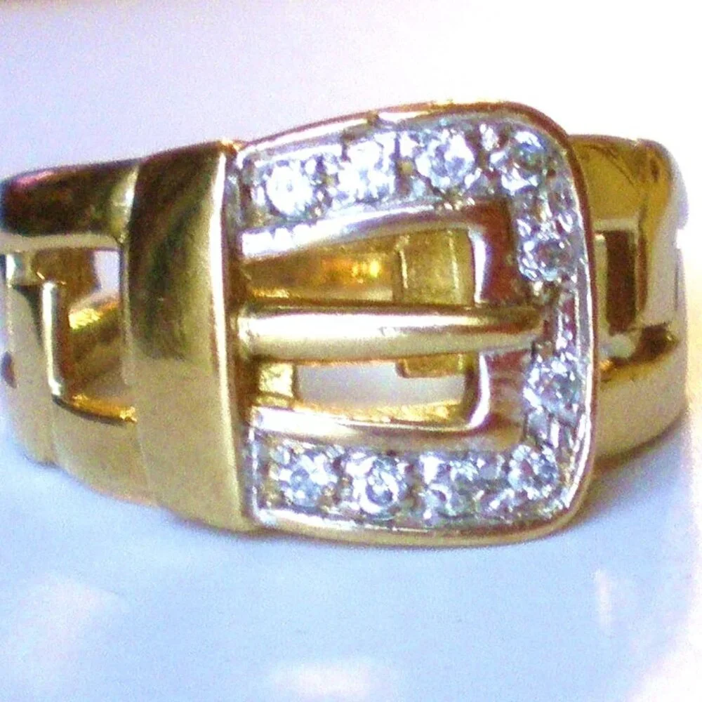 Vintage UNISEX European 9K 9KT 9CT 375 Gold CZ Belt Buckle RING
